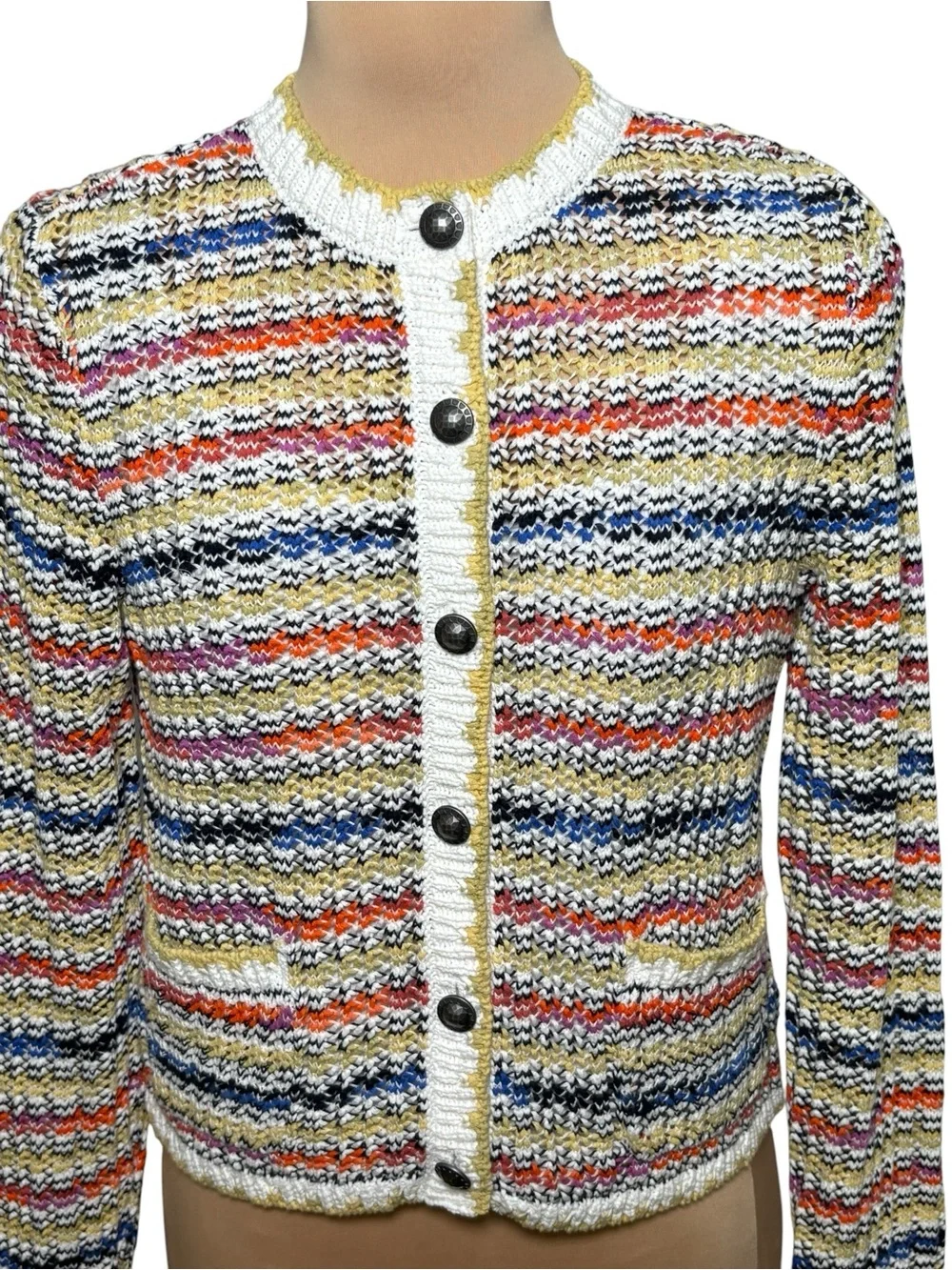 NIC+ZOE Multicolor Knit Cardigan Sweater Small Textured Button Front Jacket